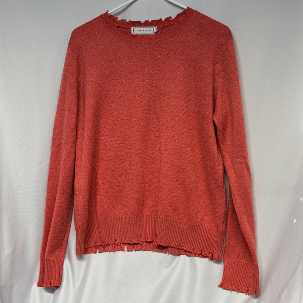 Rowen distressed long sleeve wool blend Sweater with Frayed Edges L